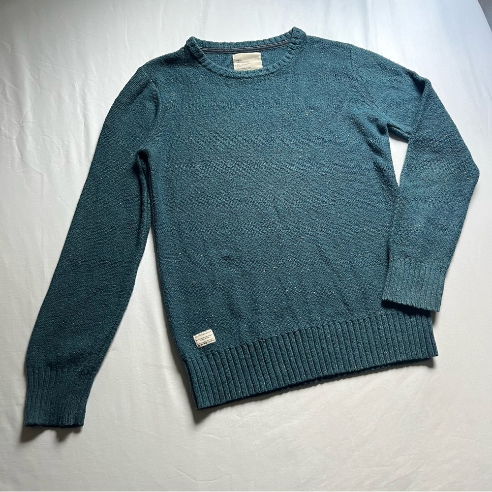 RVLT REVOLUTION‎ teal green blue speckled crew neck chunky pullover sweater